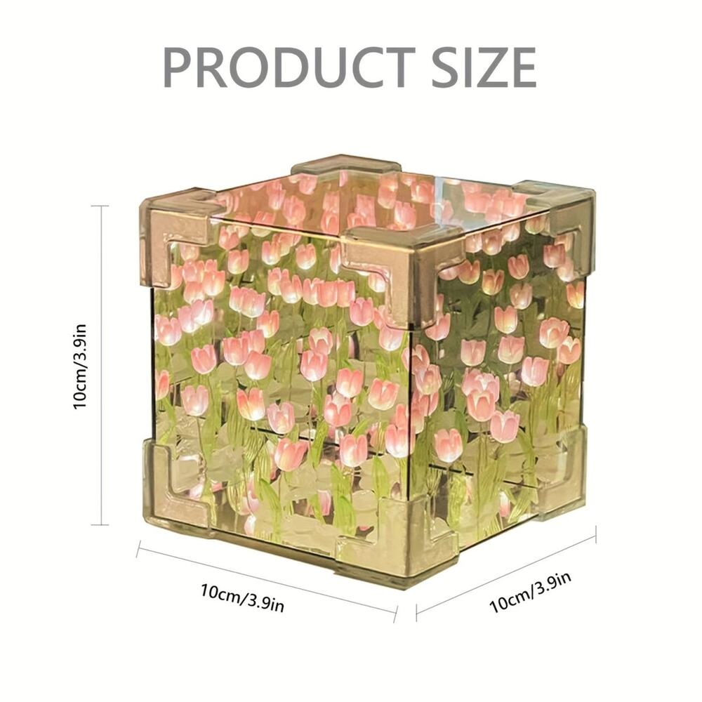 Tulip Night Light DIY Magic Cube Flower Table Lamp Desk Decoration - Pink